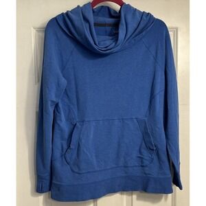 Women's L.L.Bean Cozy Pullover Blue Cowl Neck Pocket Sz Medium 290312 Thumb Hole